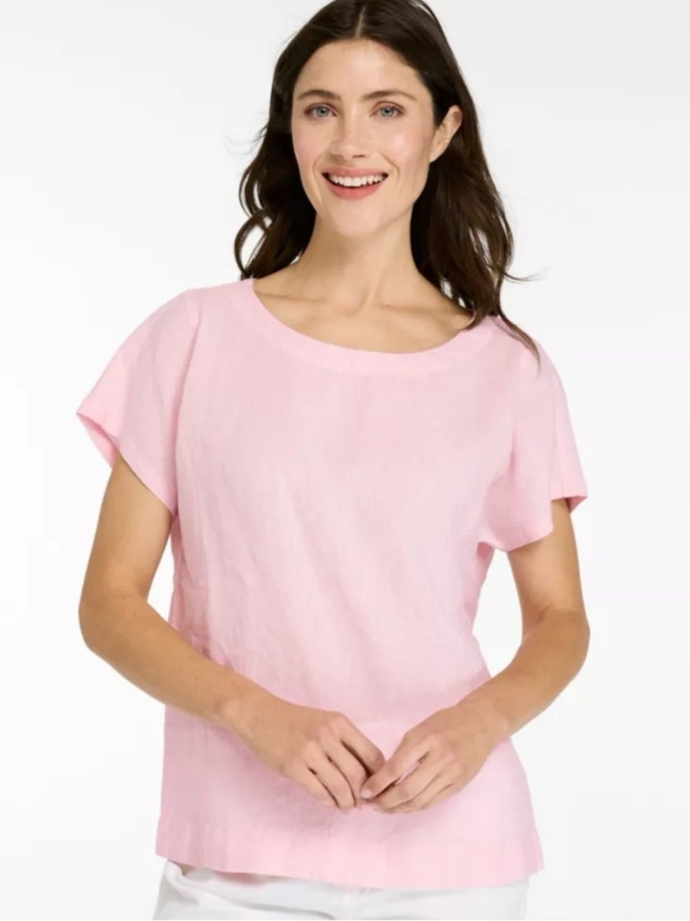 LL Bean Linen Top Pink XS Lagenlook Resort Cruise Cottagecore Preppy